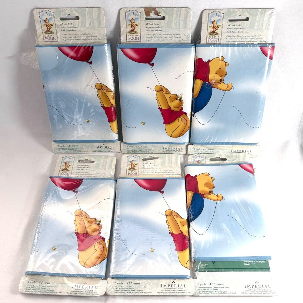 Vintage Imperial Disney Classic Pooh w/‎ Balloons 6x Wallpaper Border 30 yds NOS